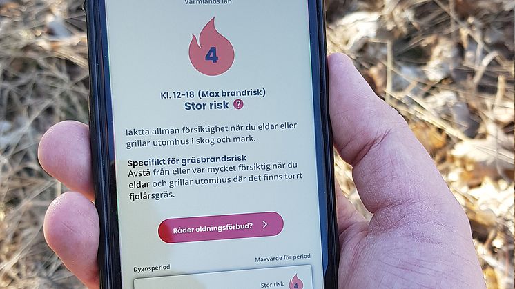 MSB:s app Brandrisk Ute, bild: MSB