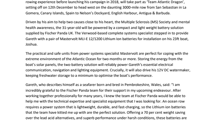 Fischer Panda UK Powers Team Atlantic Dragon’s Ocean Row Challenge