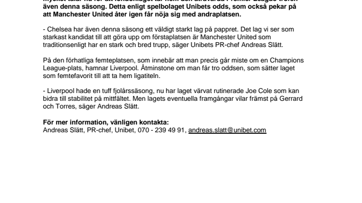 Oddsen talar för Chelsea