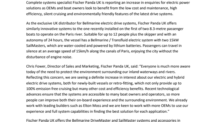 Fischer Panda UK Highlights Move to Electric