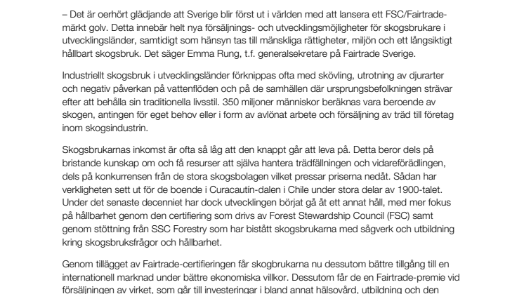 Världspremiär för FSC/Fairtrade-certifierat golv
