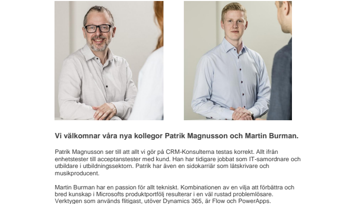 Test, Flow och PowerApps. CRM-Konsulterna förstärker med två nya Dynamics 365 konsulter