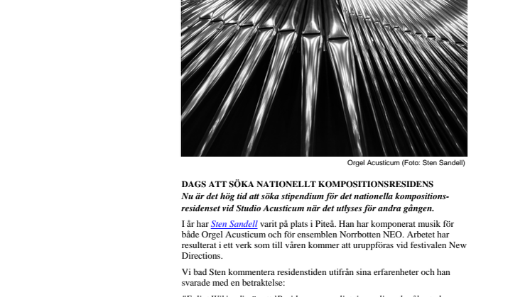 Dags att söka nationellt kompositionsresidens
