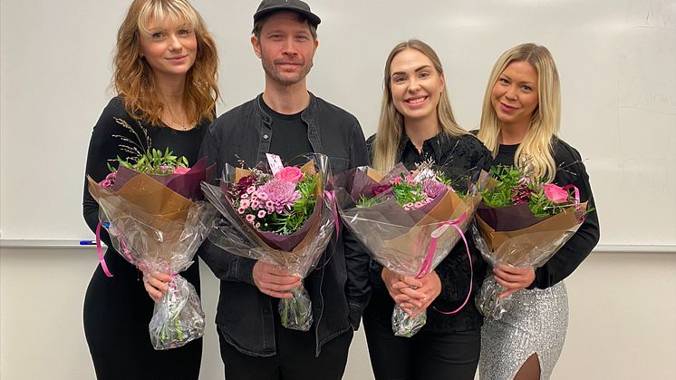   Vinnande studenter 2023 är Julia Hedström, Christian Bjärgö, Jessica Rydell och Rebecca Karlsson.