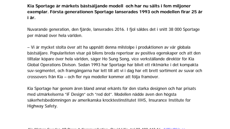 ​Fem miljoner sålda Sportage