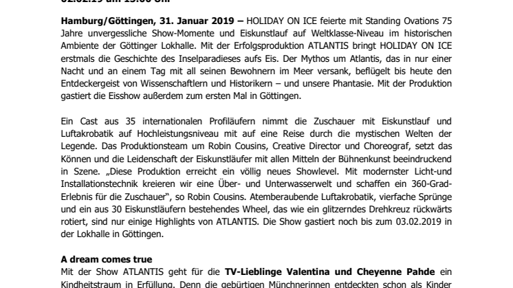 Standing Ovations bei HOLIDAY ON ICE Show ATLANTIS in Göttingen
