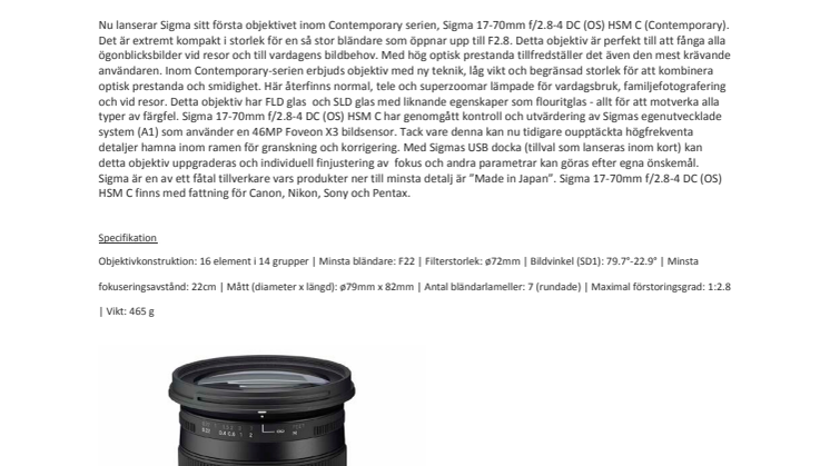 SIGMA 17-70mm F2.8-4 DC (OS) HSM