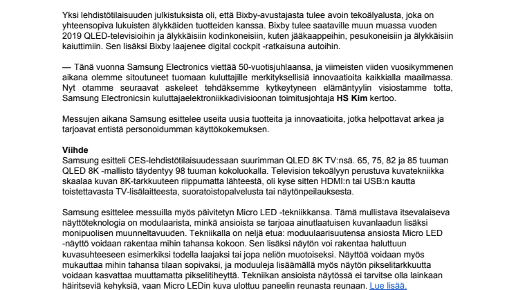 Samsung CES 2019 -messuilla: kytkeytyneen elämäntyylin tulevaisuus, uusi Micro LED -teknologia ja yhteistyö Applen kanssa