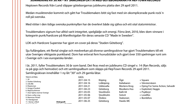 SUMMERING AV 30 ÅR – NY SAMLING MED TROUBLEMAKERS PÅ HEPTOWN RECORDS
