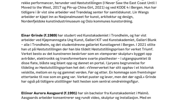 Biografier - kunstnerne til Eckbos Legat Jubileumsutstilling på Vigelandmuseet i 2023