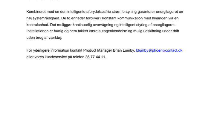 Nyt energilager med lange buffertider 