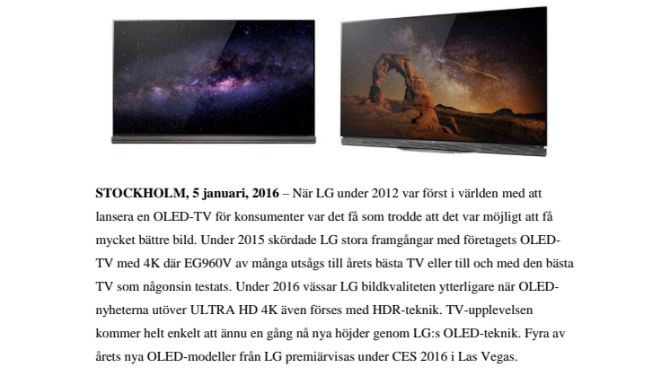 LG:S NYA OLED-TV TAR TITTARUPPLEVELSEN TILL NYA HÖJDER MED 4K, HDR OCH 30 PROCENT STÖRRE FÄRGRYMD