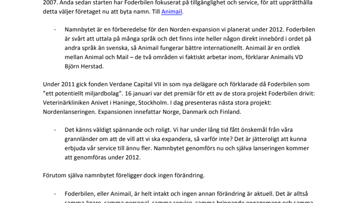 Foderbilen byter namn till Animail