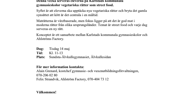 Pressinbjudan: Vegetarisk street food till gymnasieelever