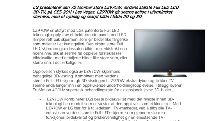 LG lanserer verdens største Full LED 3D-TV