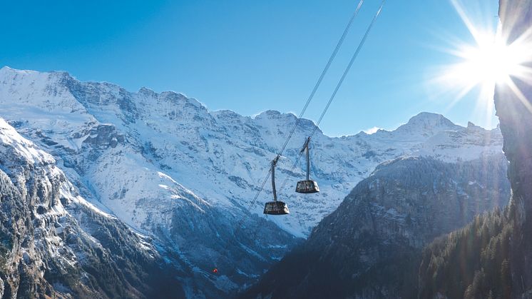 Verbindet das Lauterbrunnental auf direktem Weg mit Mürren: die steilste Seilbahn der Welt