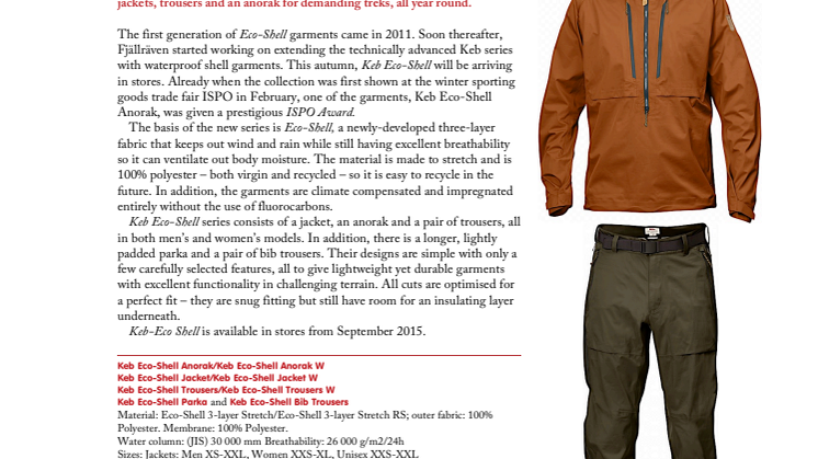 Keb Eco-shell - Premier for a new generation of sustainable shell garments from Fjällräven