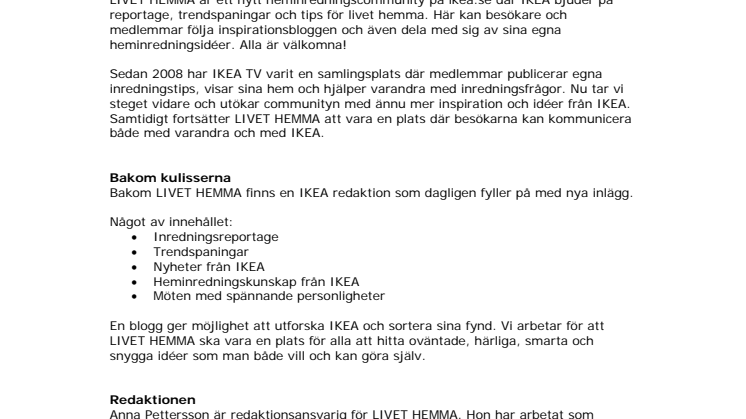 LIVET HEMMA - en ny heminredningscommunity på ikea.se