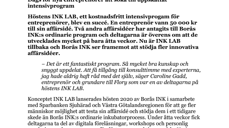 Dags för nya entreprenörer att söka till uppskattat intensivprogram