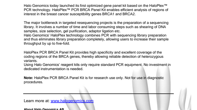Halo Genomics releases product for BRCA gene analysis