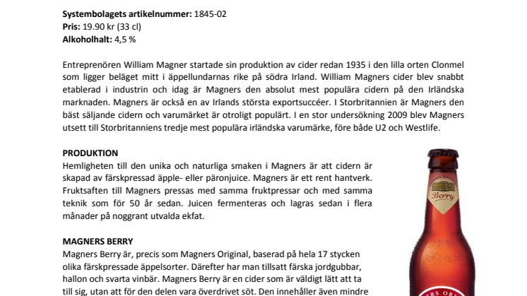 Magners Berry - färskpressad rosécider framtagen för svenskar