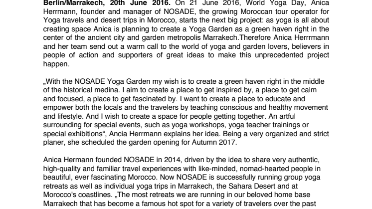 NOSADE starts first Yoga Garden project in the world 