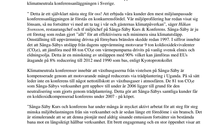 Sånga-Säby erbjuder klimatneutrala konferenser – på riktigt!