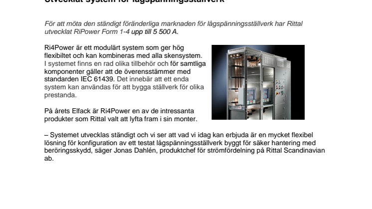 Utvecklat system för lågspänningsställverk