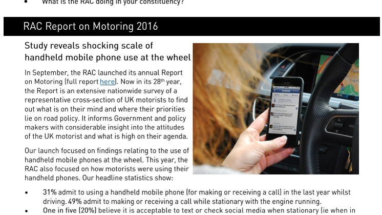 RAC Parliamentary Newsletter #13 - October 2016