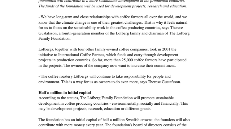 New foundation will promote coffee farmers