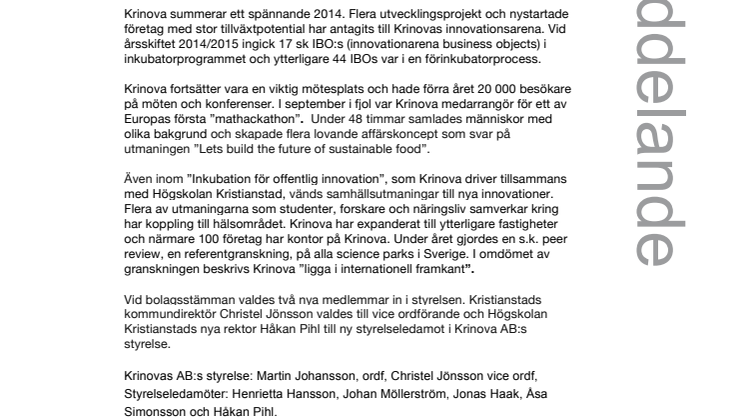 Fortsatt hög omsättning i Krinova AB