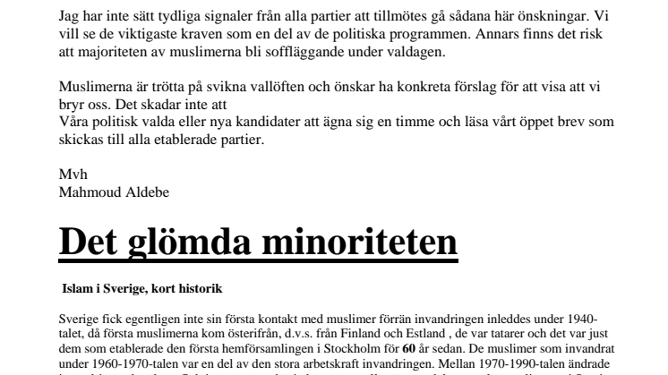 Brev från Sveriges Muslimska förbund