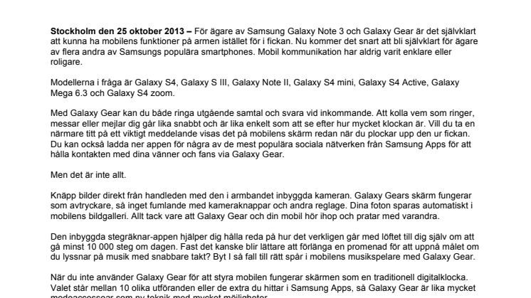 Samsung Galaxy Gear till Galaxy S III, S4, Note II och fler därtill