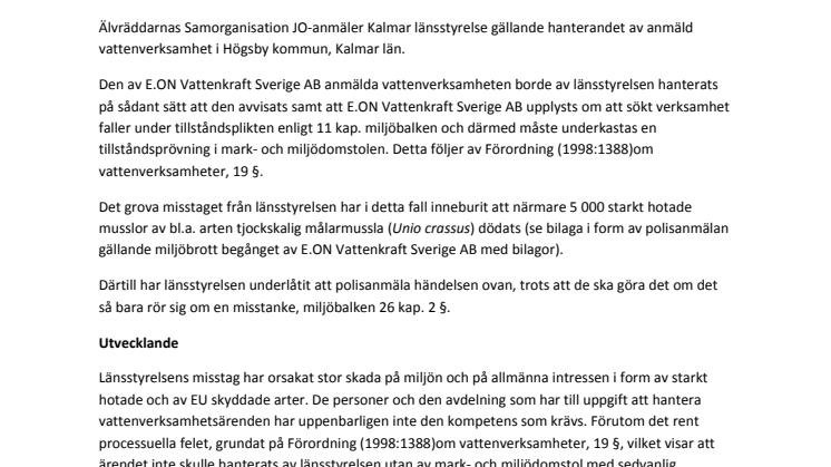 JO-anmälan av Kalmar länsstyrelse
