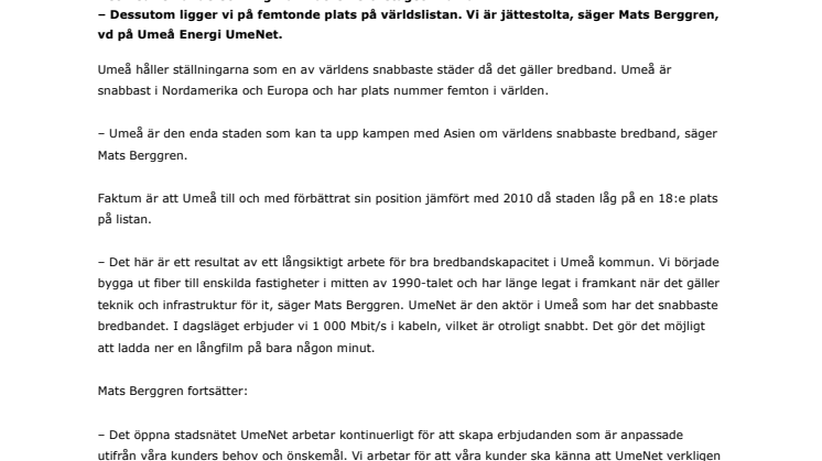 Umeå tar upp kampen mot Asien om världens snabbaste bredband