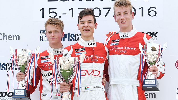 Vinderne af fjerde løbsweekend. Fra venstre Nicklas Nielsen, Sheldon van der Linde (ZA) og Max Hofer (A)