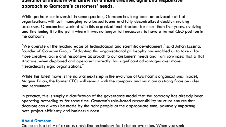 Qamcom breaks new ground in organizational evolution