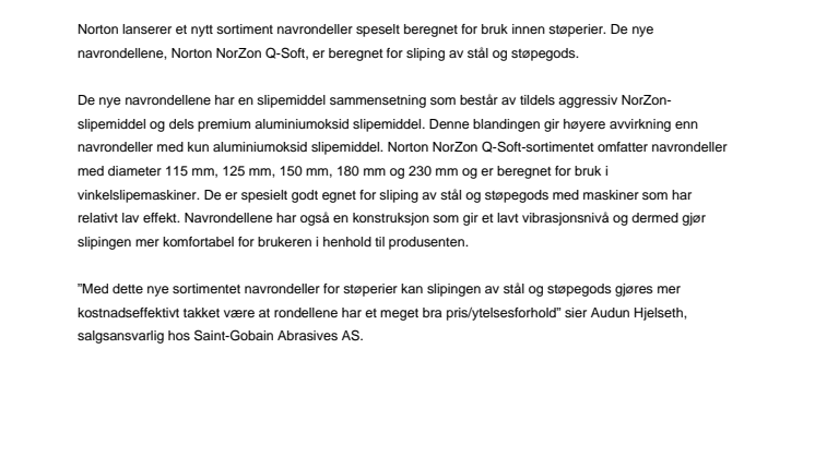 Nye navrondeller for sliping av støpegods