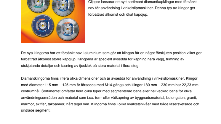 Nya diamantklingor med försänkt nav