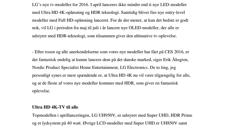 LG LANCERER ÅRETS BEDSTE TV-MODELLER I DANMARK