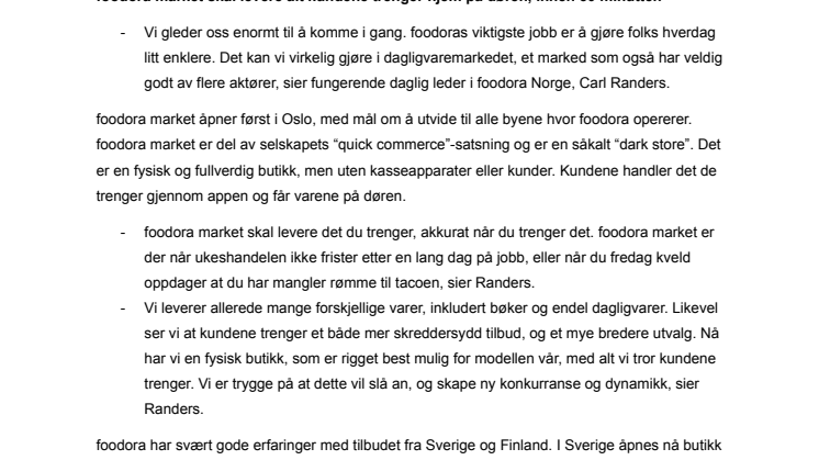 foodora utfordrer dagligvarebransjen med egen butikk