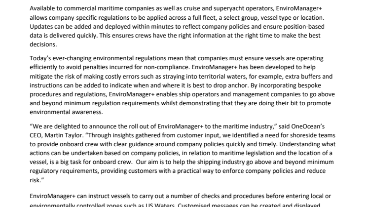 OneOcean launches EnviroManager+