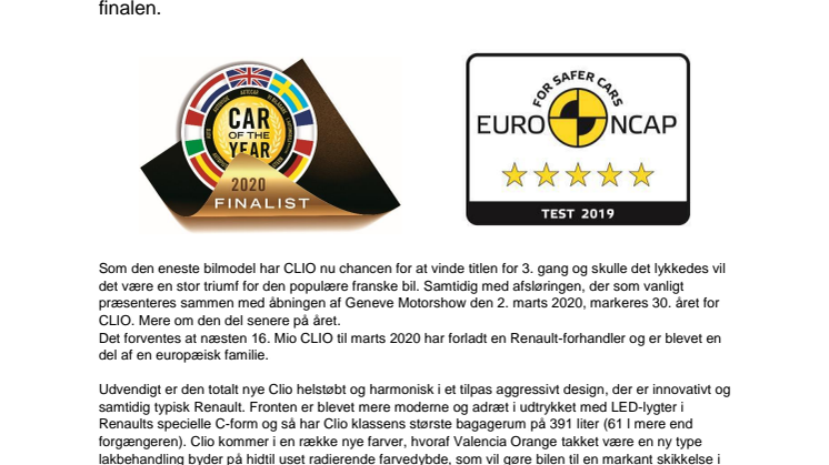 Ny Renault CLIO måske Årets Europæiske bil for 3. gang