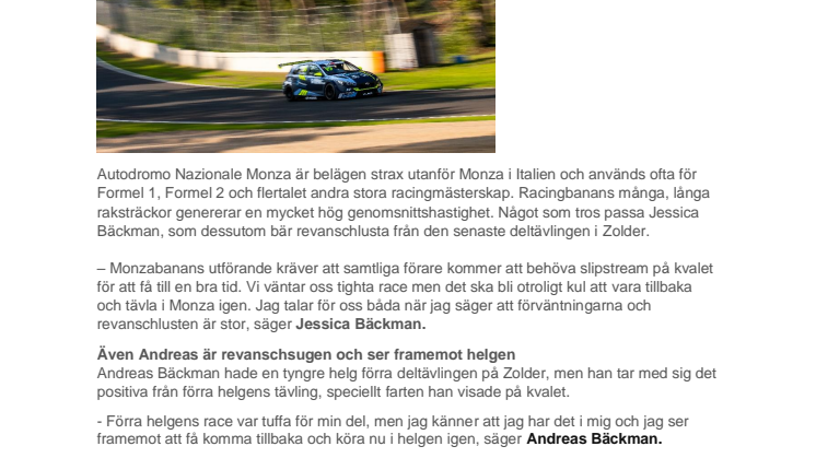 Landslagsförarna Bäckman intar den legendariska Monza banan
