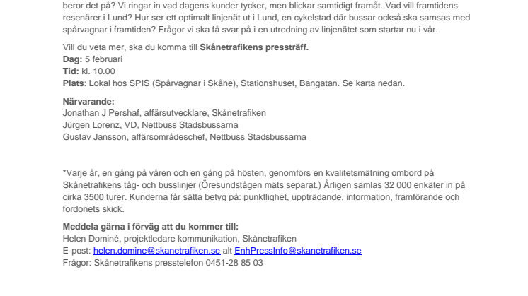 Pressinbjudan: Välkomna den 5 februari till "en genomlysning av Lunds stadsbusstrafik"