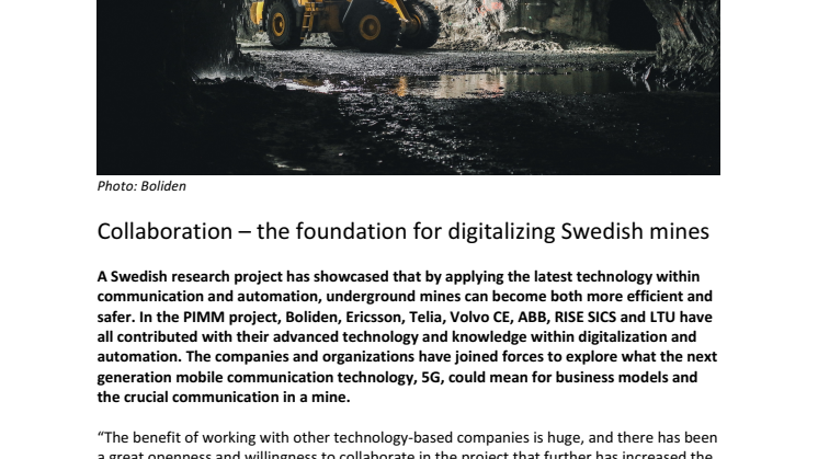 Samarbete grunden för att digitalisera svensk gruva