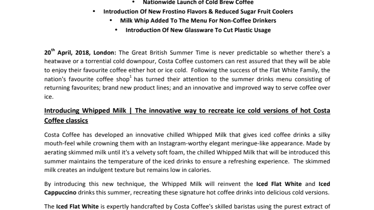 Costa Coffee Whips Up Deliciously Innovative New Summer Drink Menu
