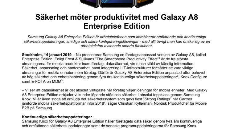 Säkerhet möter produktivitet med Galaxy A8 Enterprise Edition