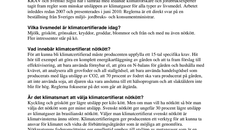 Frågor och svar om klimatcertifiering och kött