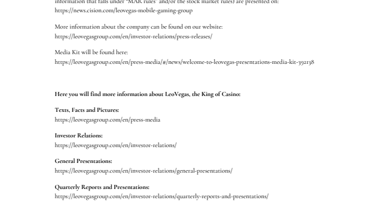 ​Welcome to LeoVegas and Media Kit
